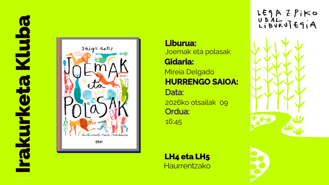 Sesión del club de lectura infantil en la Biblioteca Municipal de Legazpi el lunes 9 de febrero. En euskara