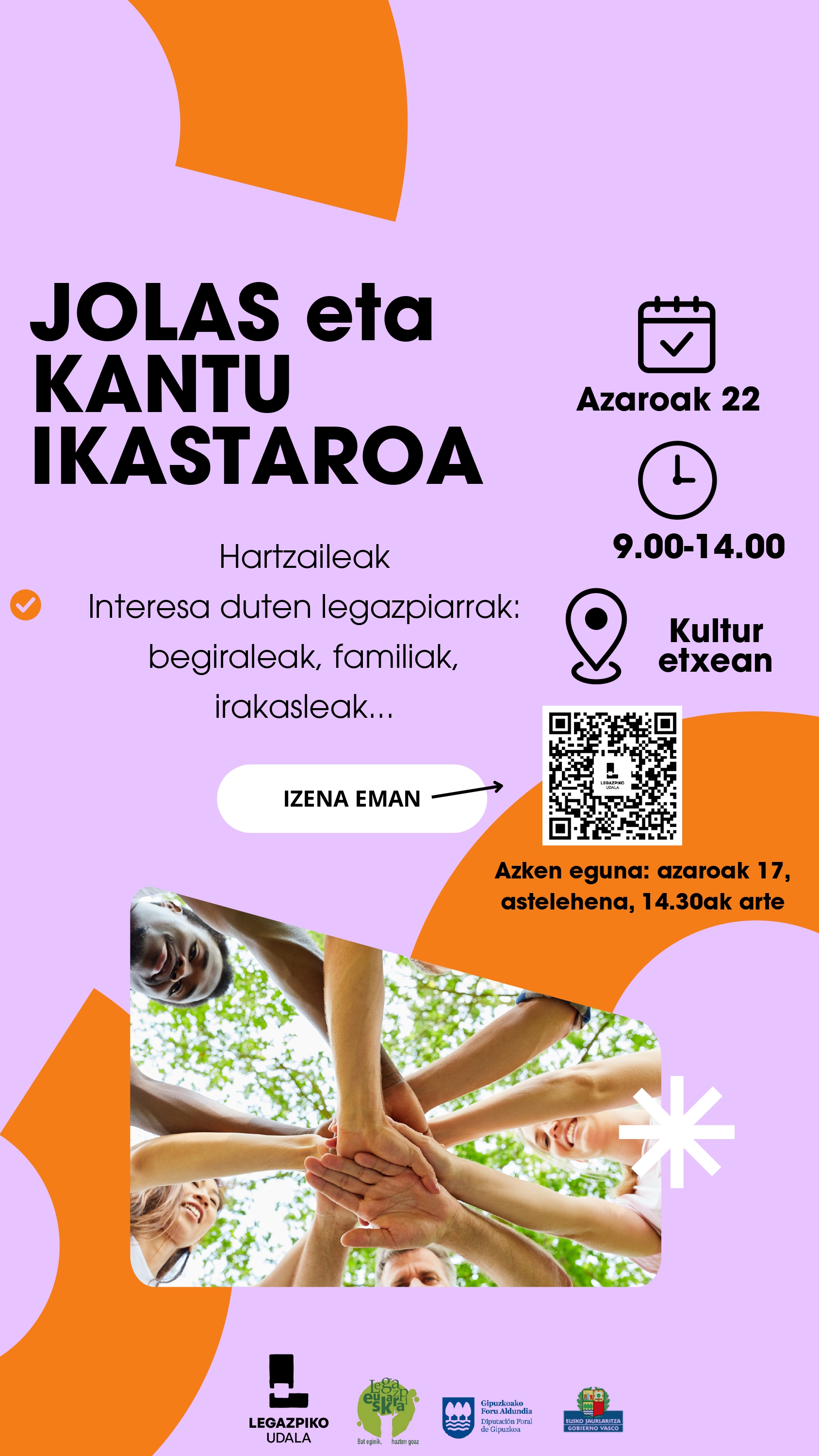 Curso de juegos y cantos en Kultur etxea el 22 de noviembre. Inscripción online, hasta el 17 de noviembre