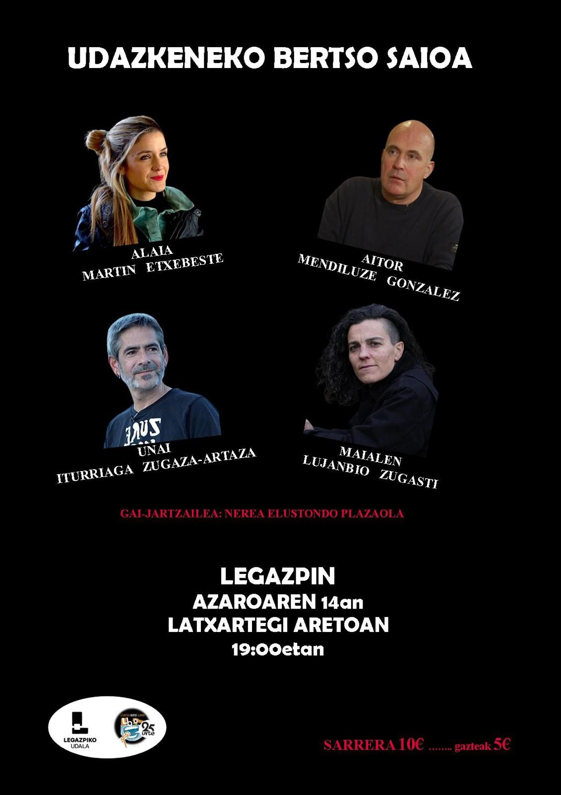 Festival de bertsolaris. El viernes 14 de noviembre, a las 19:00 en Latxartegi Aretoa