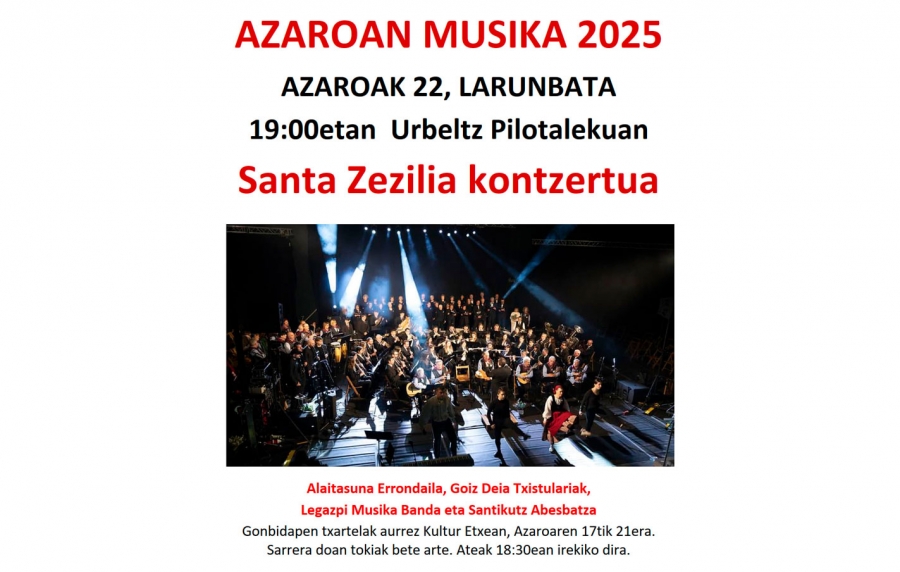 AZAROAN MUSIKA. Concierto de Santa Cecilia, el 22 de noviembre en el Frontón Urbeltz