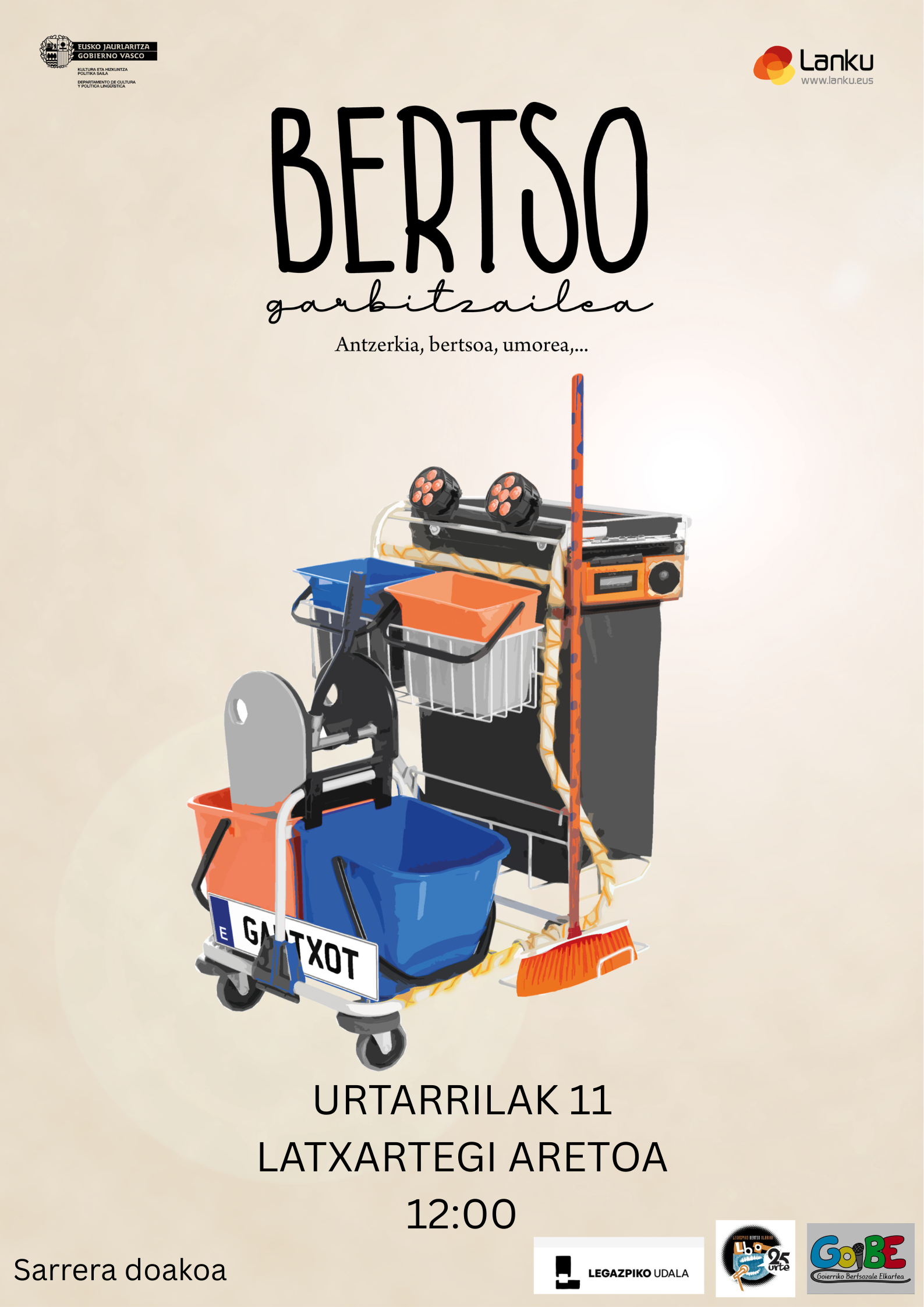 TEATRO INFANTIL. "Bertso garbikatzailearena", el domingo 11 de enero en Latxartegi Aretoa