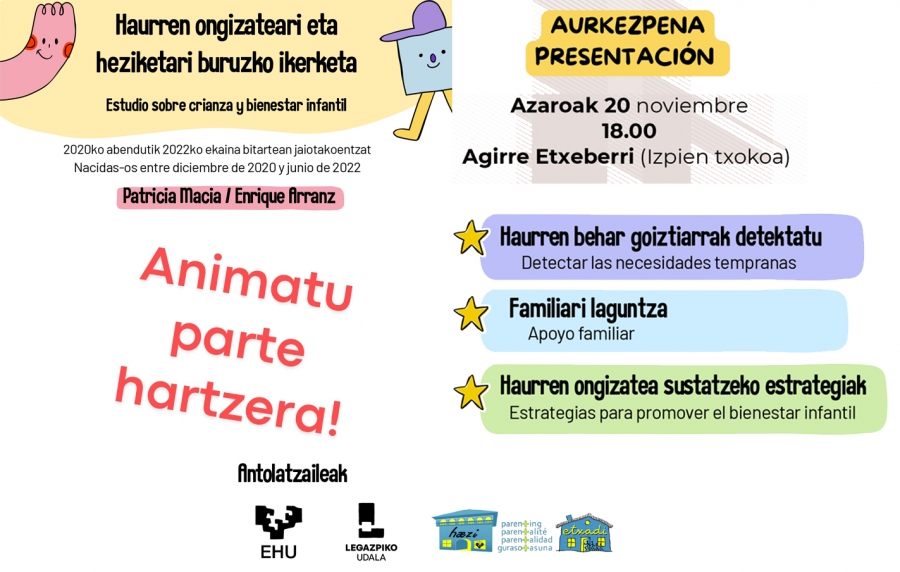 Legazpi invita a las familias a participar en un estudio sobre crianza y bienestar infantil