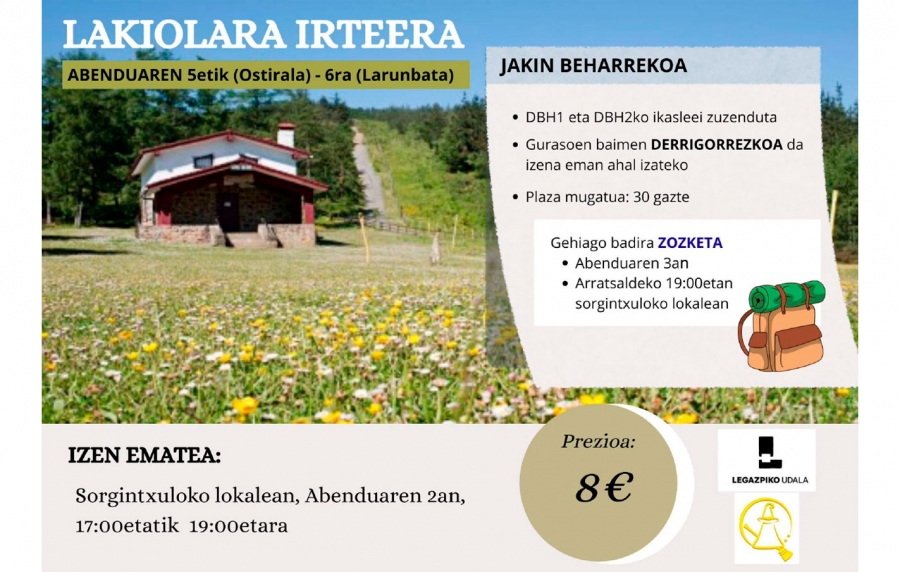 A Lakiola con Sorgintxulo el 5 y 6 de diciembre, con el alumnado de DBH-1 y DBH-2