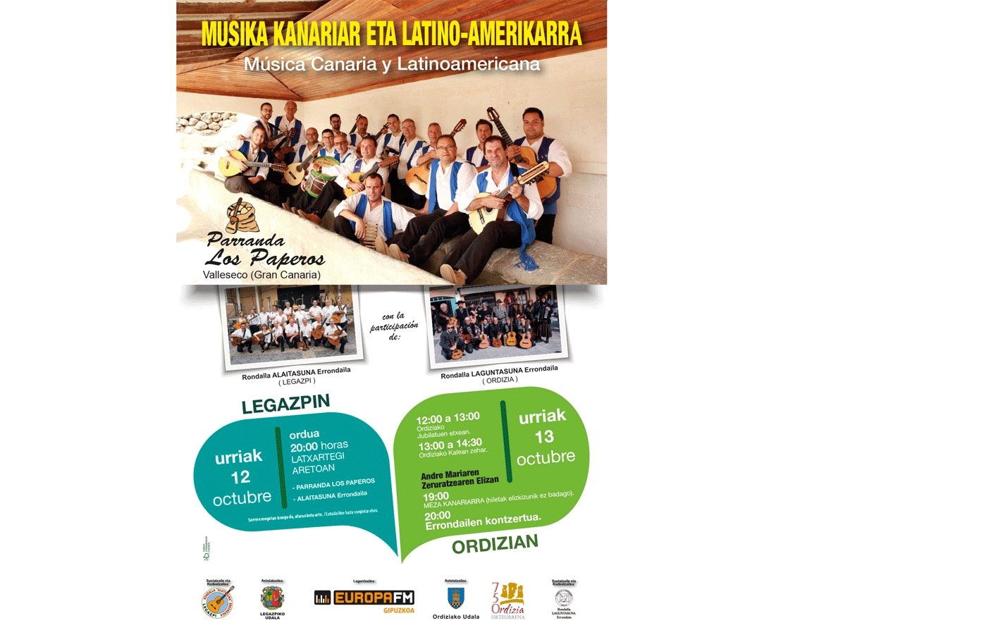 Música canaria y latinoamericana a cargo del grupo Parranda Los Paperos de Gran Canaria.