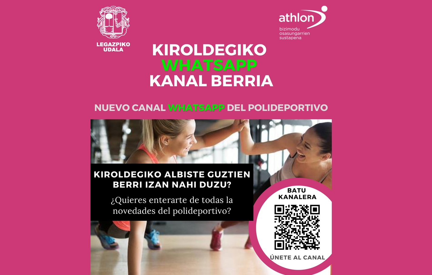 En marcha el nuevo canal Whatsapp del polideportivo Bikuña