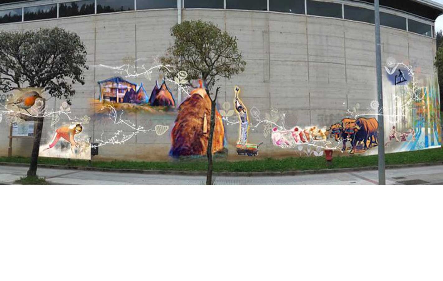 Mural en la fachada del polideportivo.