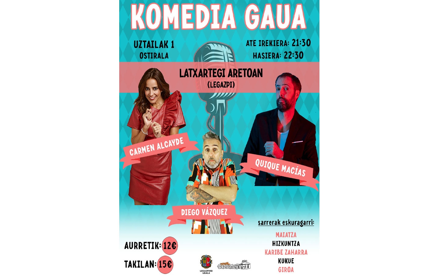 El 1 de julio Noche de Comedia en Latxartegi aretoa