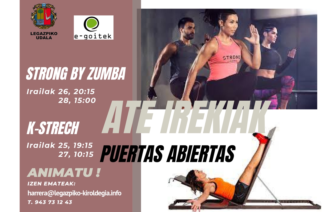 Puertas abiertas en el Polideportivo Bikuña- “Strong by zumba” y “K-Strech”