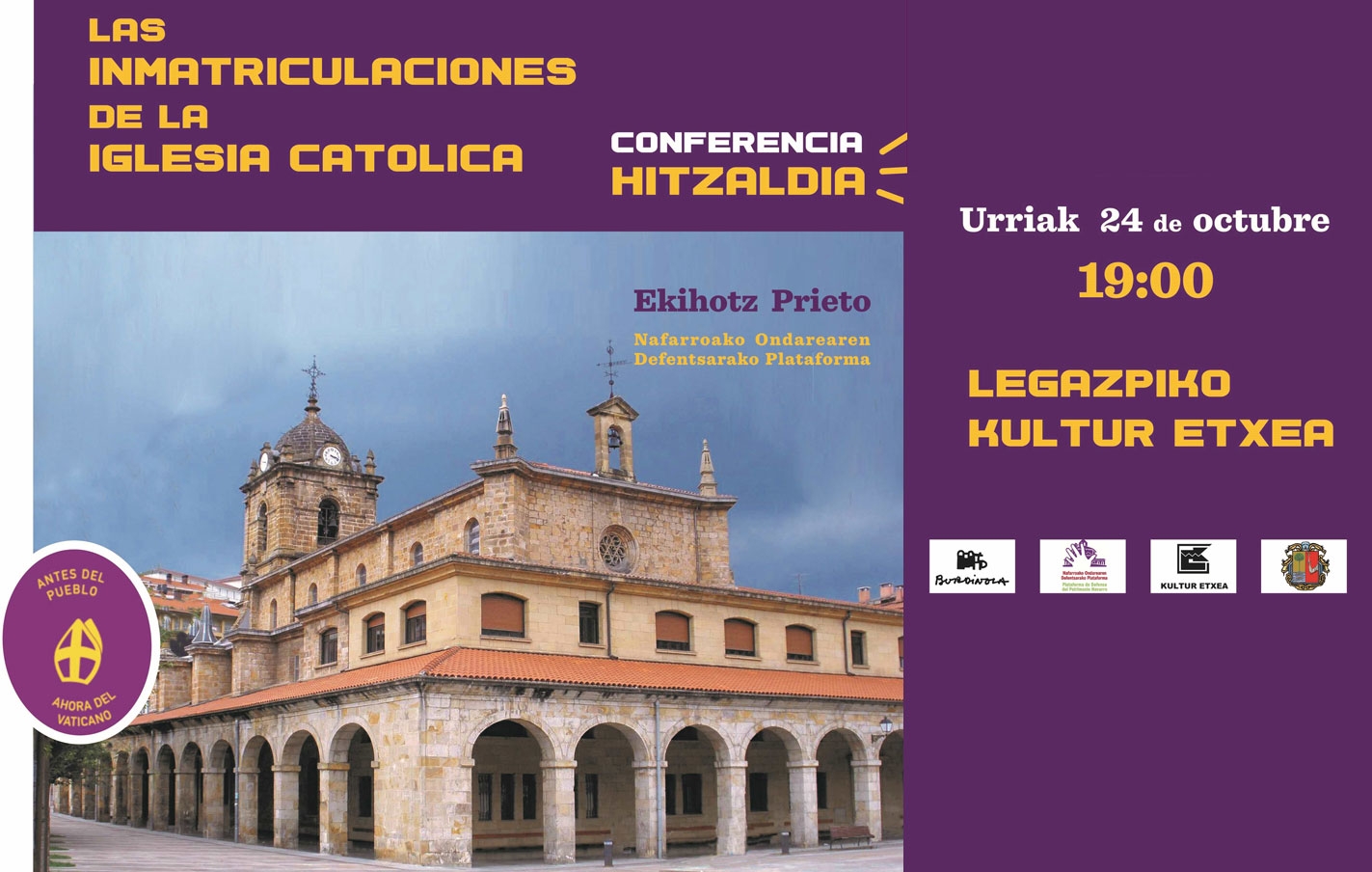 CONFERENCIA : “Las inmatriculaciones de la Iglesia católica: antes del pueblo, ahora del Vaticano”
