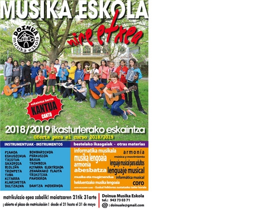 Abierta la matriculación en doinua musika eskola
