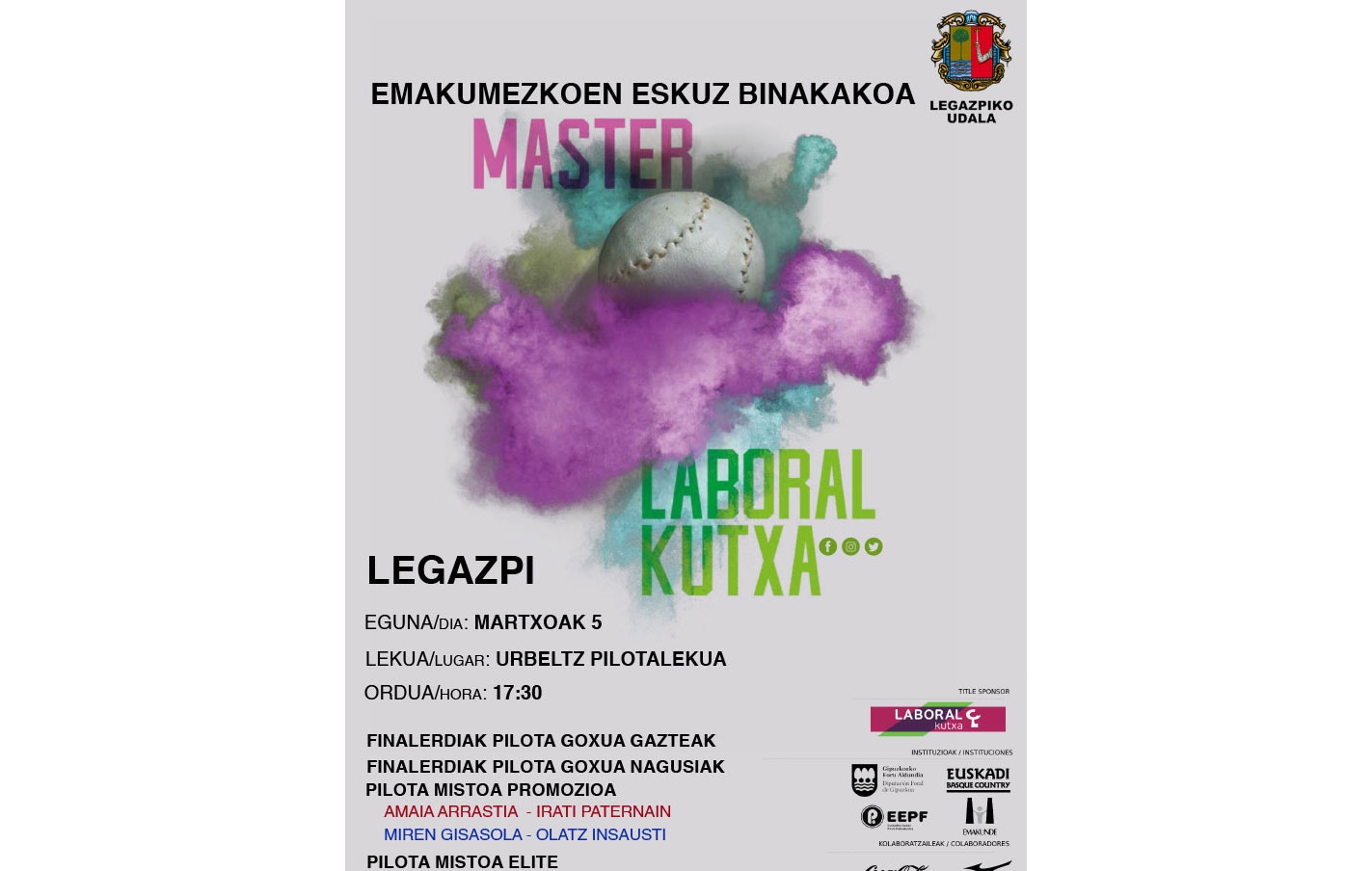 La legazpiarra Irati Arroyo jugará mañana antes de la semifinal de la Competición Master Laboral Kutxa parejas con pelota mixta