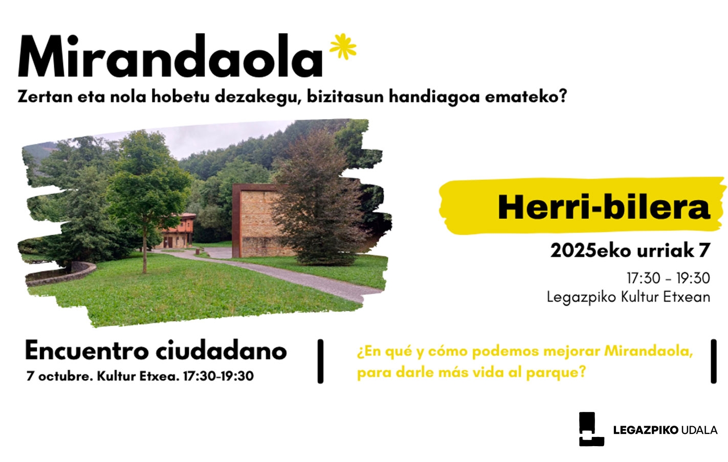 Reunión abierta el 7 de octubre para mejorar y dar más vida al entorno de Mirandaola