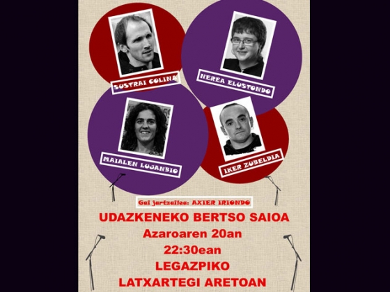 Festival de bertsolaris el viernes, 20 de noviembre, a las 22:30 en Latxartegi Aretoa