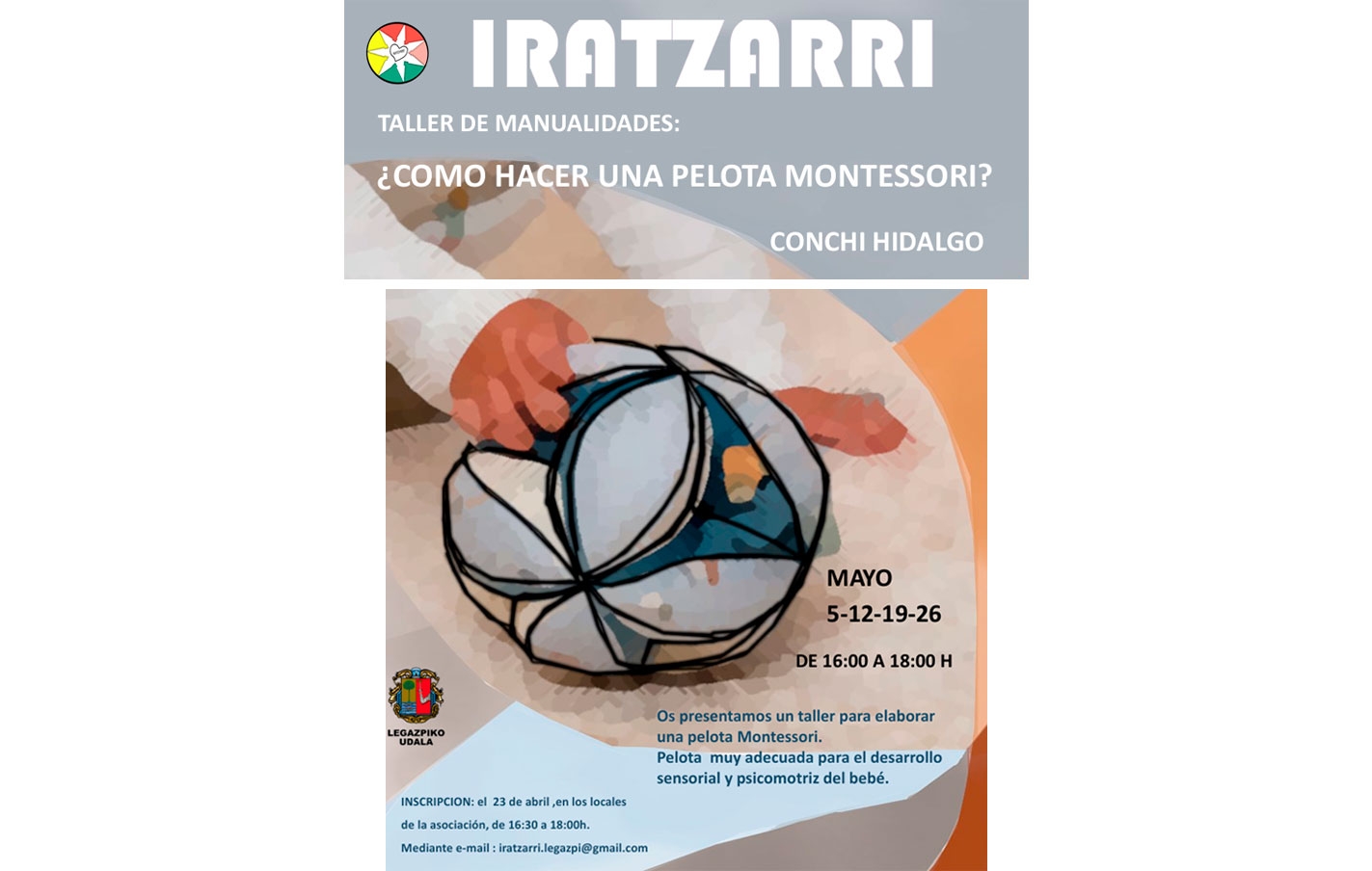 Taller para hacer una pelota Montessori a partir del 5 de mayo a cargo de Iratzarri