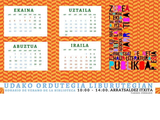 El 12 de junio ha comenzado el horario de verano en la Biblioteca de Legazpi