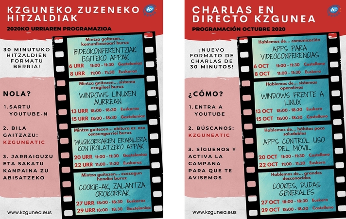 En octubre KZgunea continuará con nuestras charlas en directo