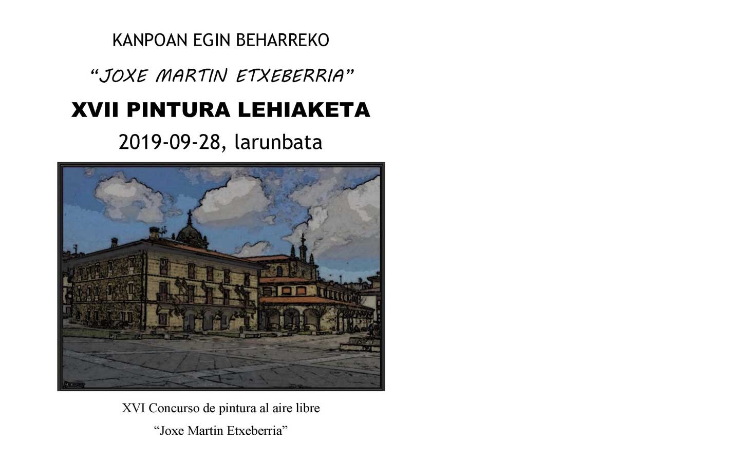 El 28 de septiembre se hará el XVII Concurso de Pintura de calle “Joxe Martin Etxeberria”