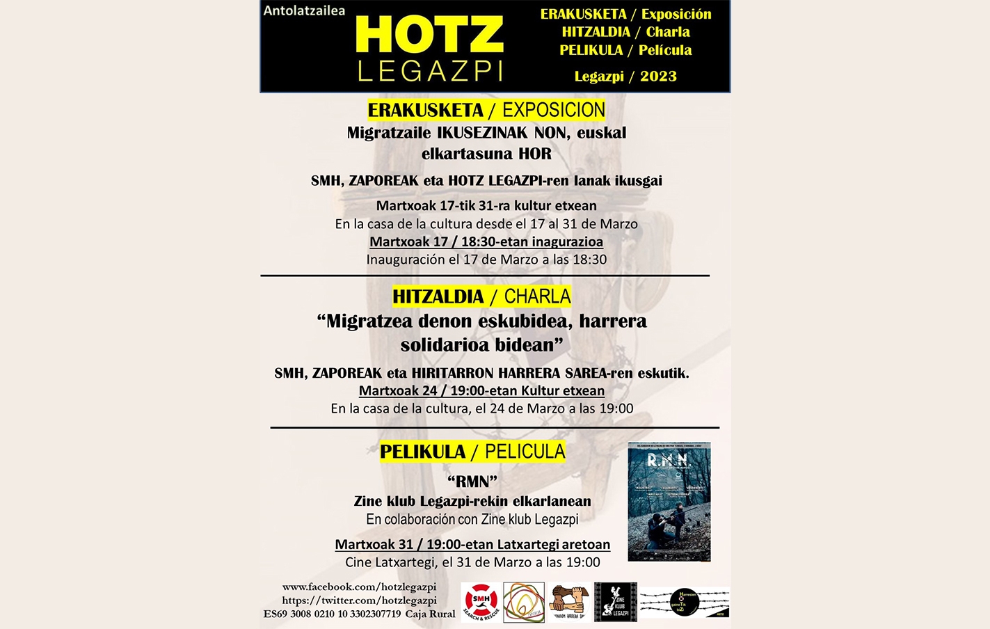 Conferencia “Migratzea denon eskubidea. Harrera solidarioa bidean“ en Kultur Etxea de Legazpi