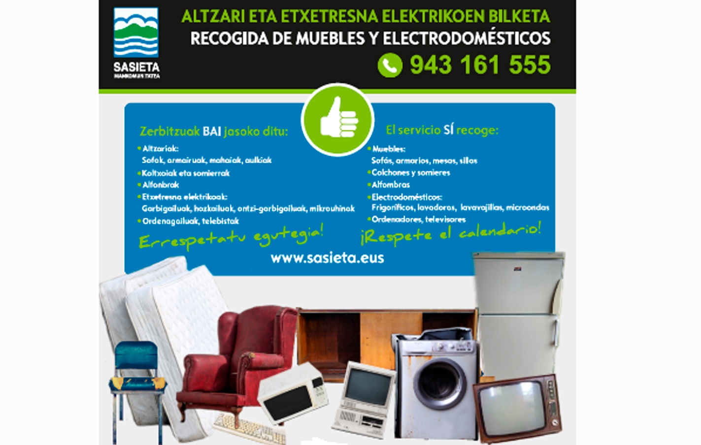 Calendario del 2.trimestre de depósito de muebles, electrodomésticos y otros enseres inservibles