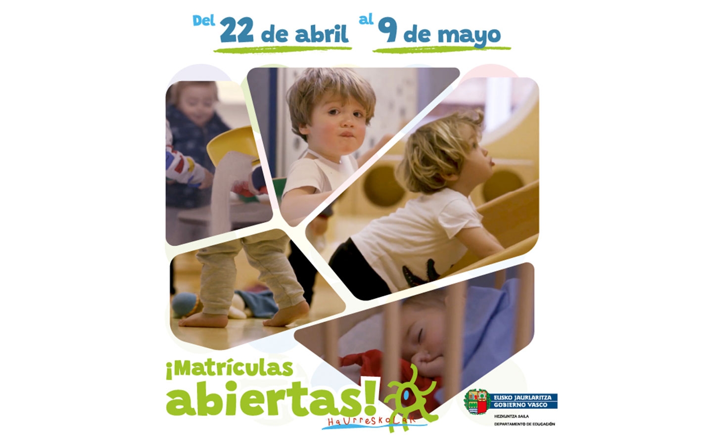 Plazo de inscripción para comenzar en septiembre en las Haurreskolas, del 22 de abril al 9 de mayo