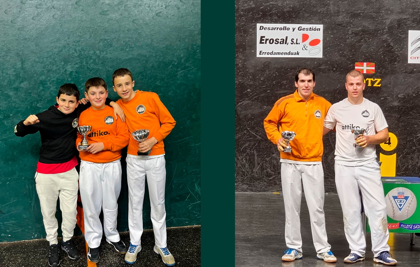 Miembros de Legazpiko Gazteak Pilota Eskola en las finales de los campeonatos de Gipuzkoa