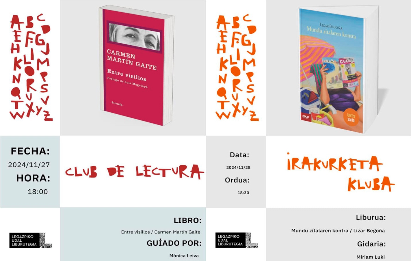 Sesiones de los clubs de lectura en noviembre