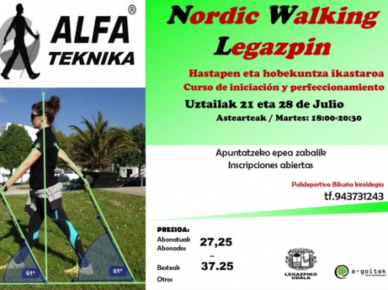 Nordic Walking diziplinaren hastapen eta hobekuntza ikastaroa egingo da