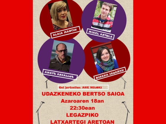 Festival de bertsolaris el 18 de noviembre, a las 22:30 en Latxartegi Aretoa
