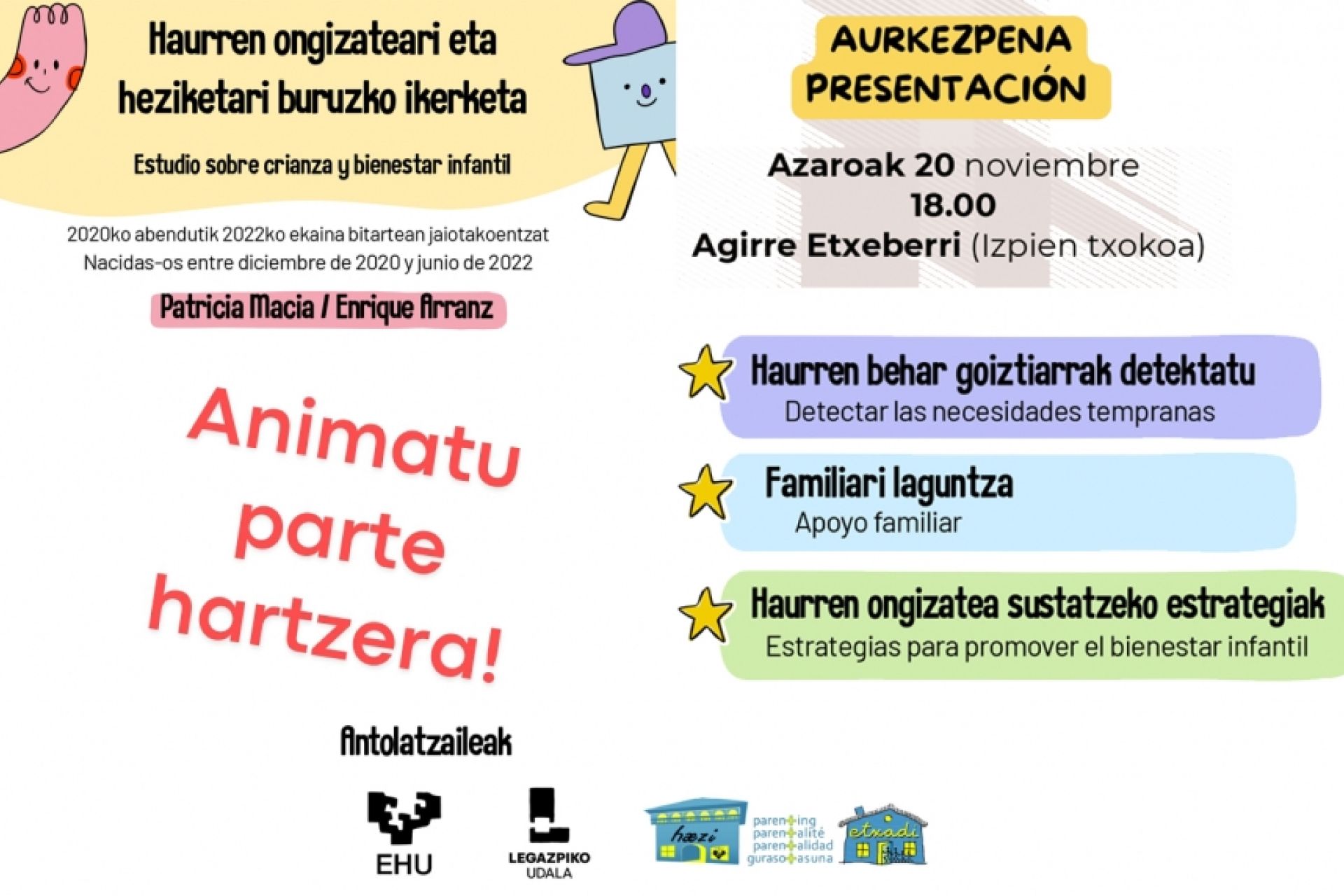 Legazpi invita a las familias a participar en un estudio sobre crianza y bienestar infantil